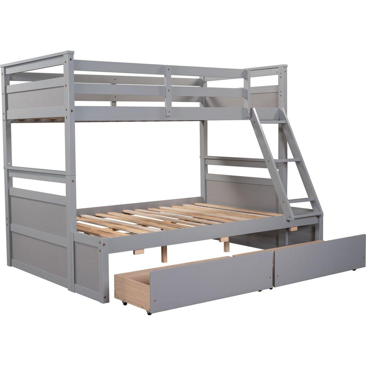 Twin over Full Bunk Bed with Storage - Gray