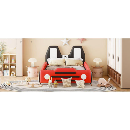 Twin Size Race Car-Shaped Platform Bed with Wheels,Red