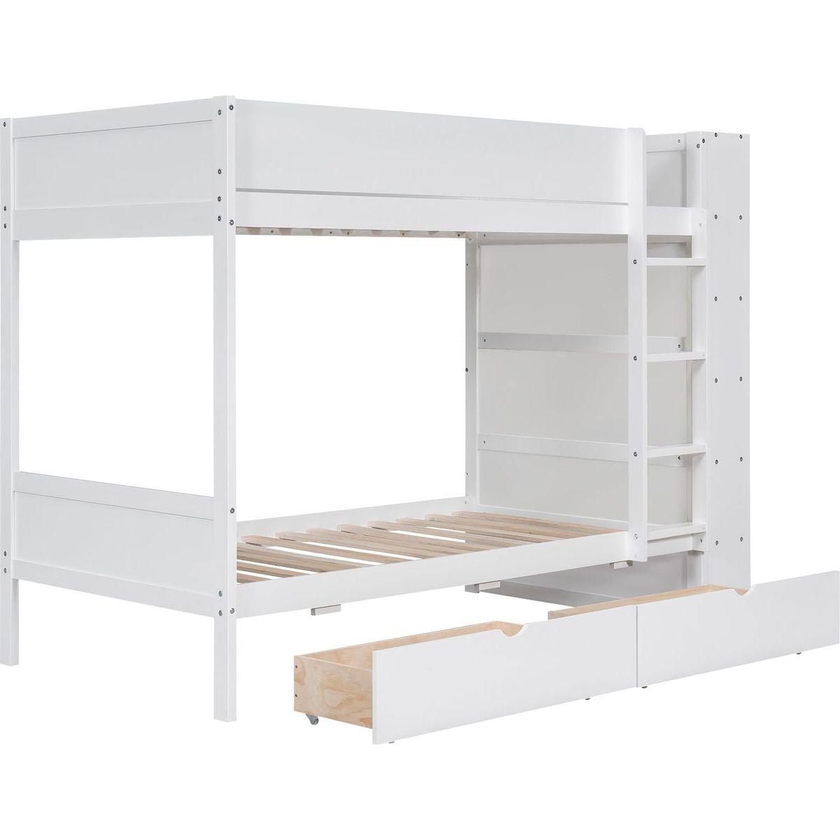 Twin over Twin Bunk Bed With 2 Drawers and Multi-layer Cabinet, White