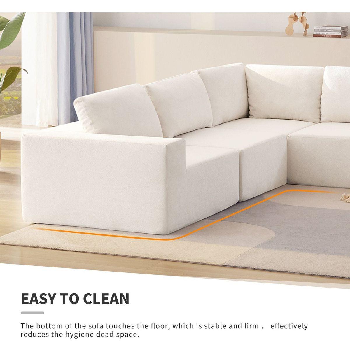 116x116" Modular L Shaped Sectional Sofa,Luxury Floor Couch Set,Upholstered Indoor Furniture,Foam-Filled Sleeper Sofa Bed for Living Room,Bedroom,5 PC Free Combination,3 Colors