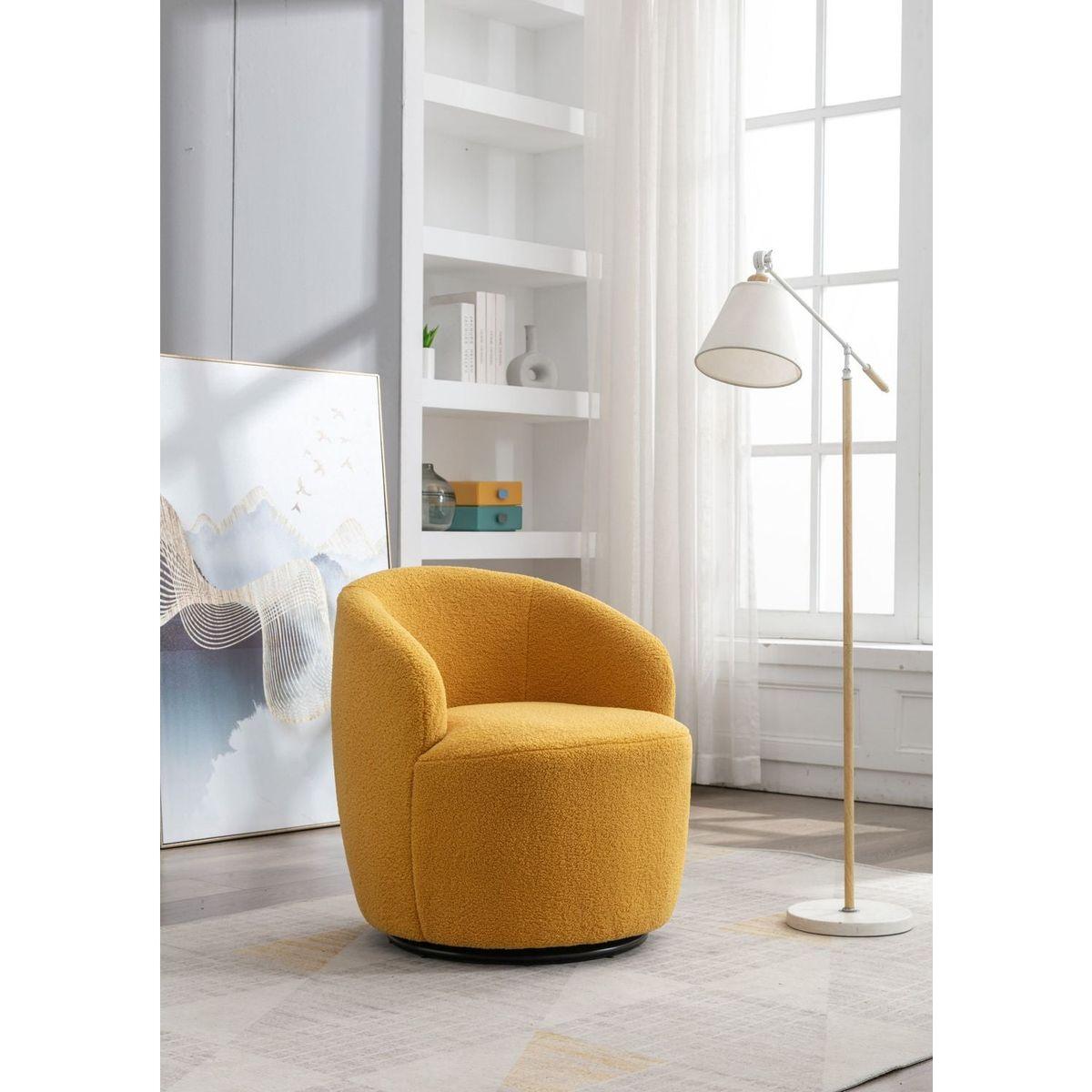 Teddy Fabric Swivel Accent Armchair Barrel Chair With Black Powder Coating Metal Ring,Yellow