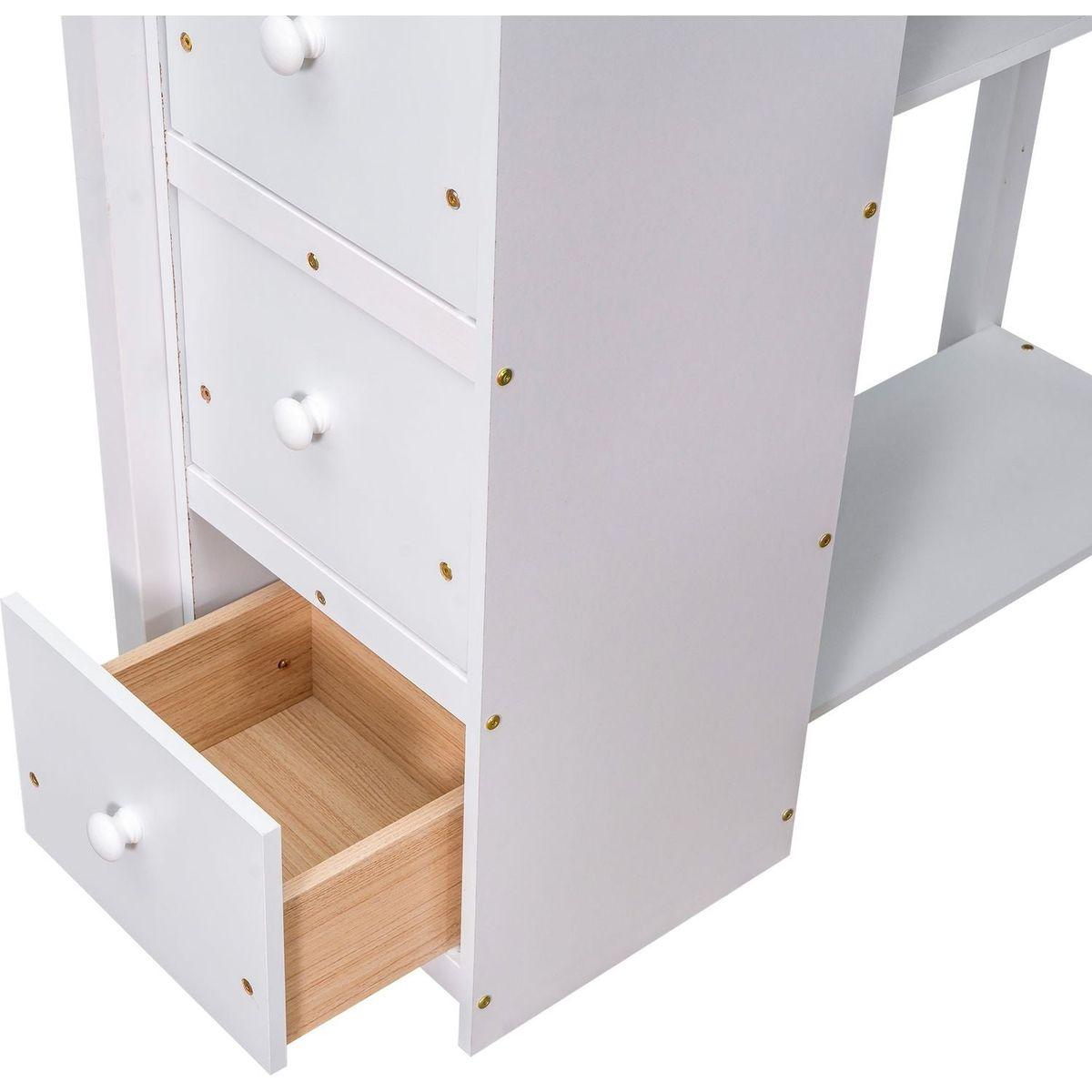 Twin size Loft Bed with Storage Drawers, Desk and Stairs, Wooden Loft Bed with Shelves - White