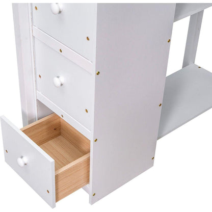 Twin size Loft Bed with Storage Drawers, Desk and Stairs, Wooden Loft Bed with Shelves - White