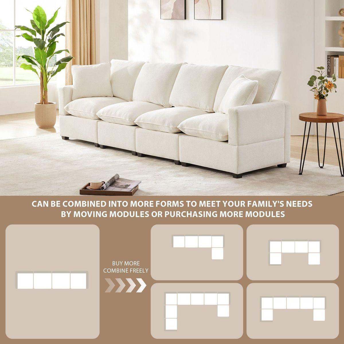 110x29" Modern Modular Sofa, 4 Seat Chenille Sectional Couch Set with 2 Pillows Included, Freely Combinable Indoor Funiture for Living Room, Apartment, Office, 2 Colors