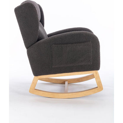 Teddy Fabric Rocking Chair With Packet Wood Legs,Dark Gray