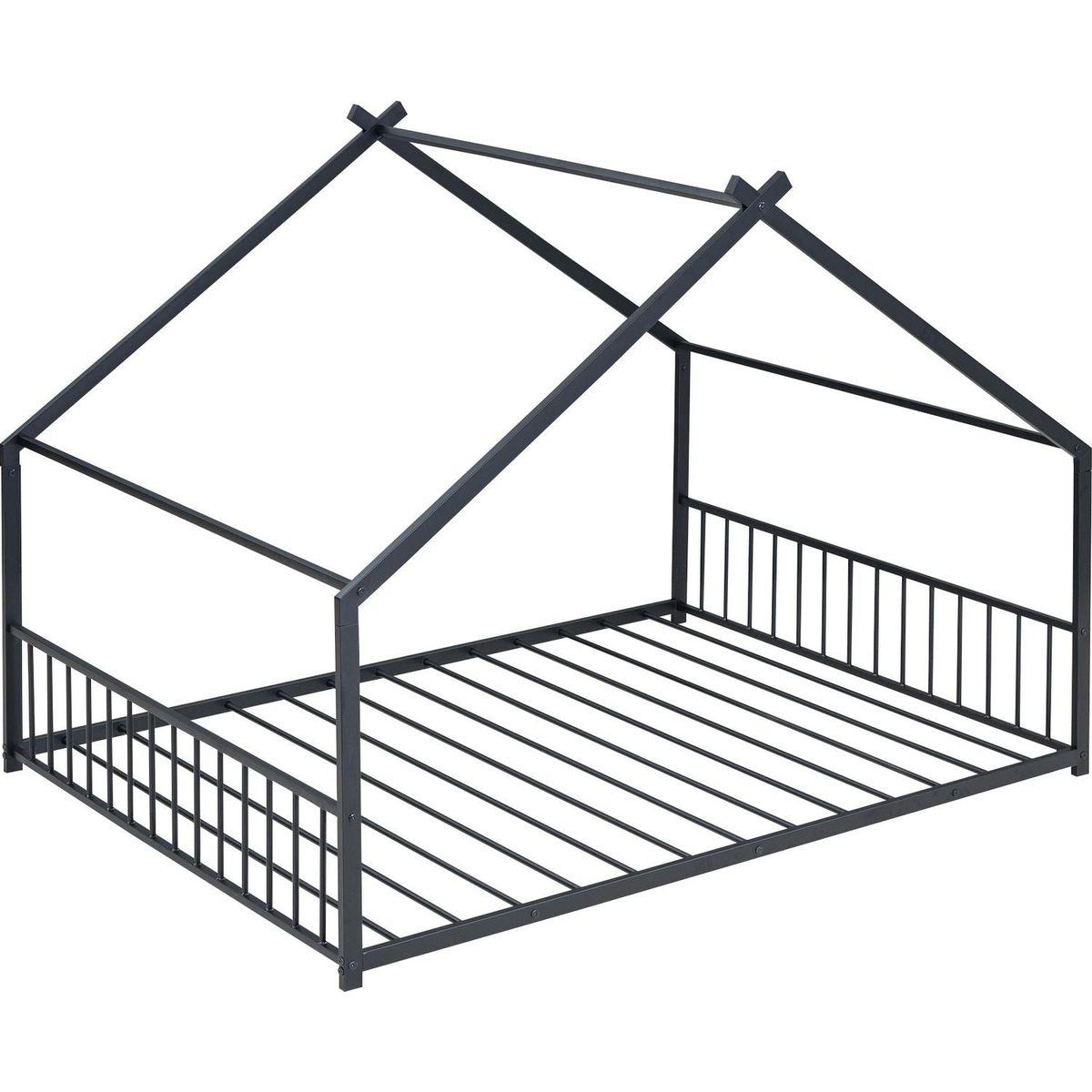 Full Size Metal House Bed, Black