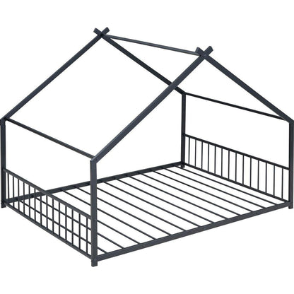 Full Size Metal House Bed, Black