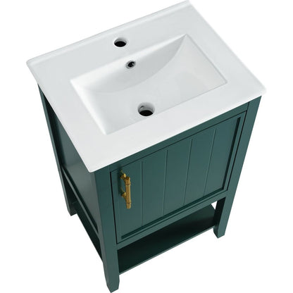 20" Bathroom Vanity with Sink, Bathroom Cabinet with Soft Closing Door, Storage Rack and Open Shelf, Green