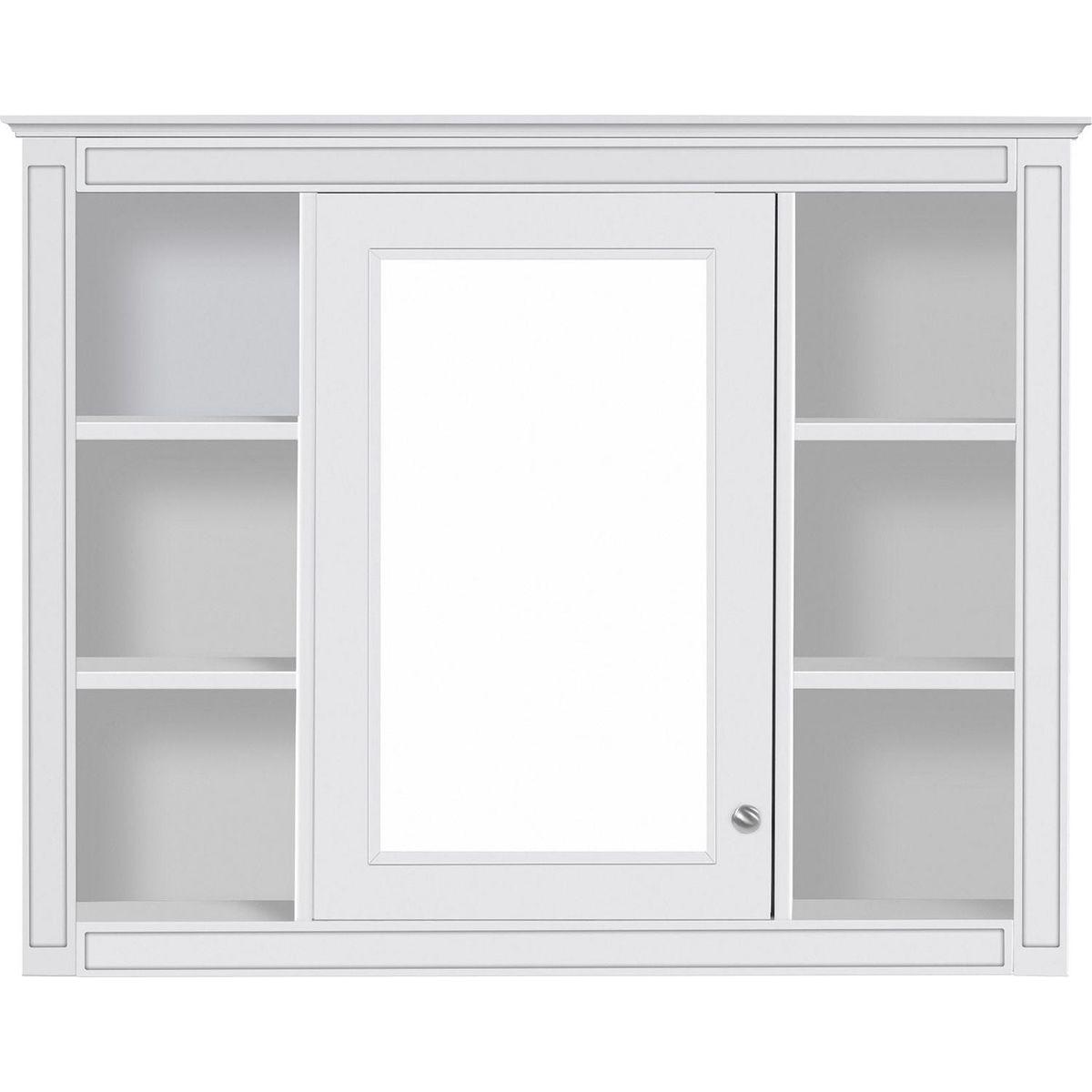 35" x 27.5" Medicine Cabinet, Wall Mounted Bathroom Storage Cabinet, Modern Bathroom Wall Cabinet with Mirror, Mirror Cabinet with 6 Open Shelves (Not Include Bathroom Vanity)