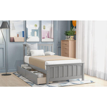 Twin size Platform Bed with Two Drawers, Gray
