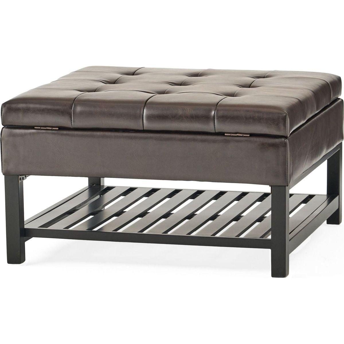 SQUARE OTTOMAN WITH STORAGE AND BOTTOM RACK
