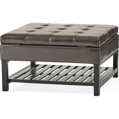 SQUARE OTTOMAN WITH STORAGE AND BOTTOM RACK