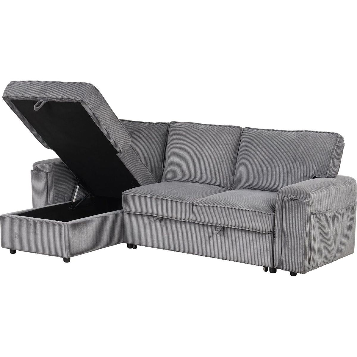Upholstery Sleeper Sectional Sofa with Storage Bags and 2 cup holders on Arms