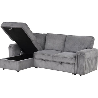 Upholstery Sleeper Sectional Sofa with Storage Bags and 2 cup holders on Arms