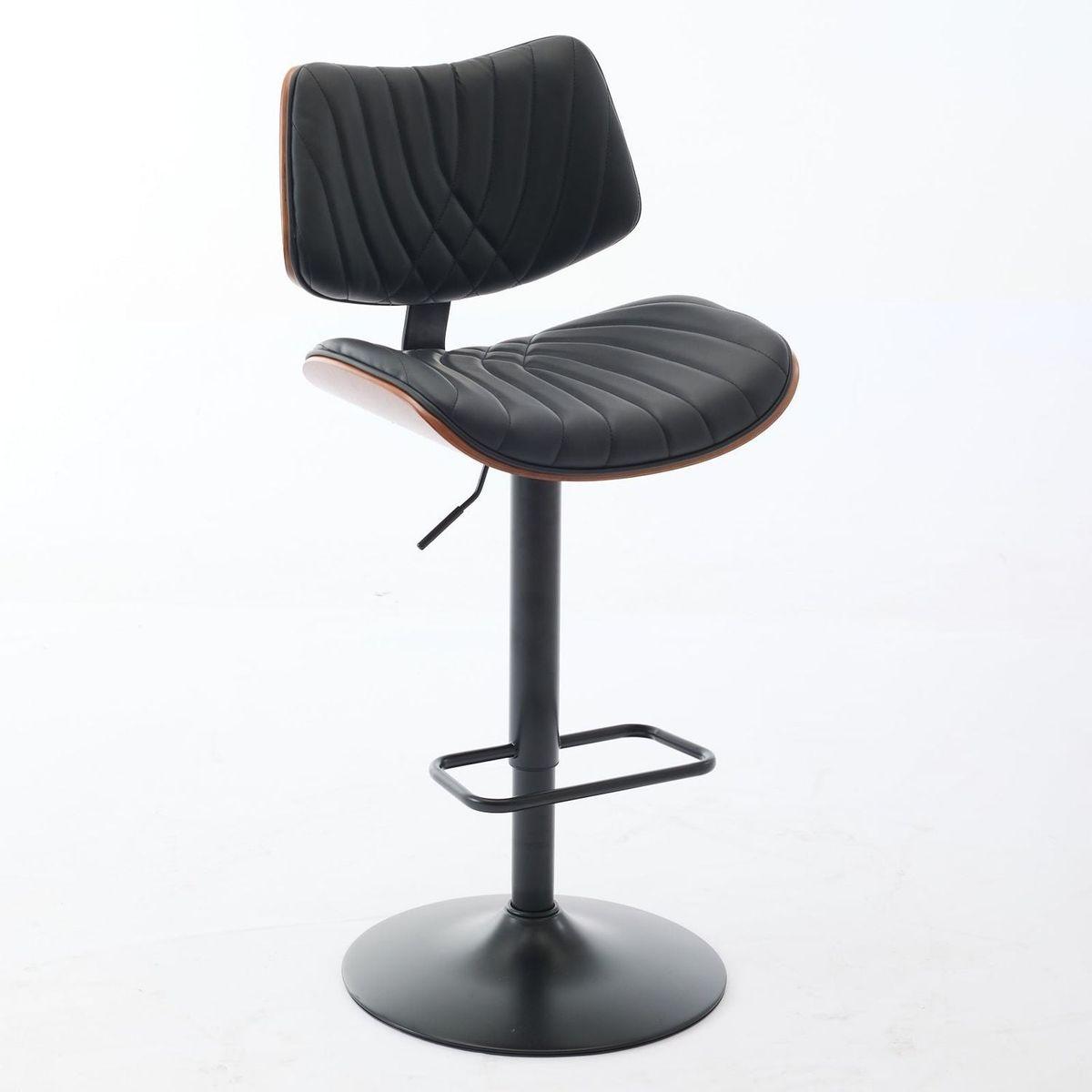 Walnut Bentwood Bar Stools Mid Century Modern Adjustable Counter Height Black Leather Upholstered 360Swivel Bar Chairs for Kitchen Island/Dining Room/Cafe, 1 chair/1carton,Black