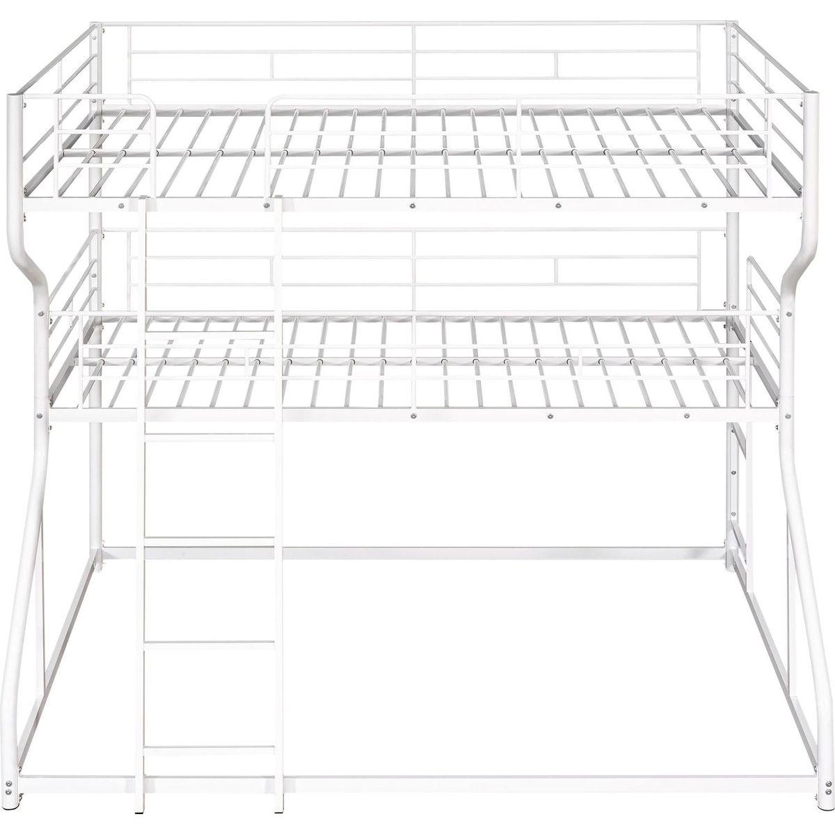 Full XL over Twin XL over Queen Size Triple Bunk Bed with Long and Short Ladder,White