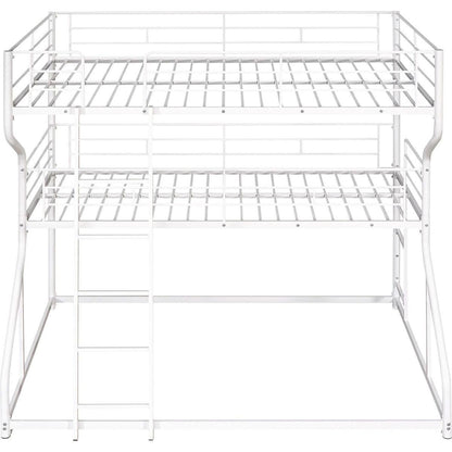 Full XL over Twin XL over Queen Size Triple Bunk Bed with Long and Short Ladder,White