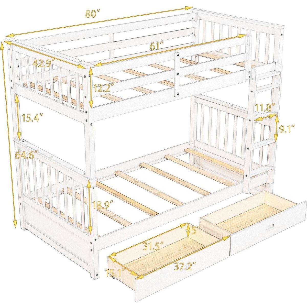 Twin-Over-Twin Bunk Bed with Ladders and Two Storage Drawers (Espresso)