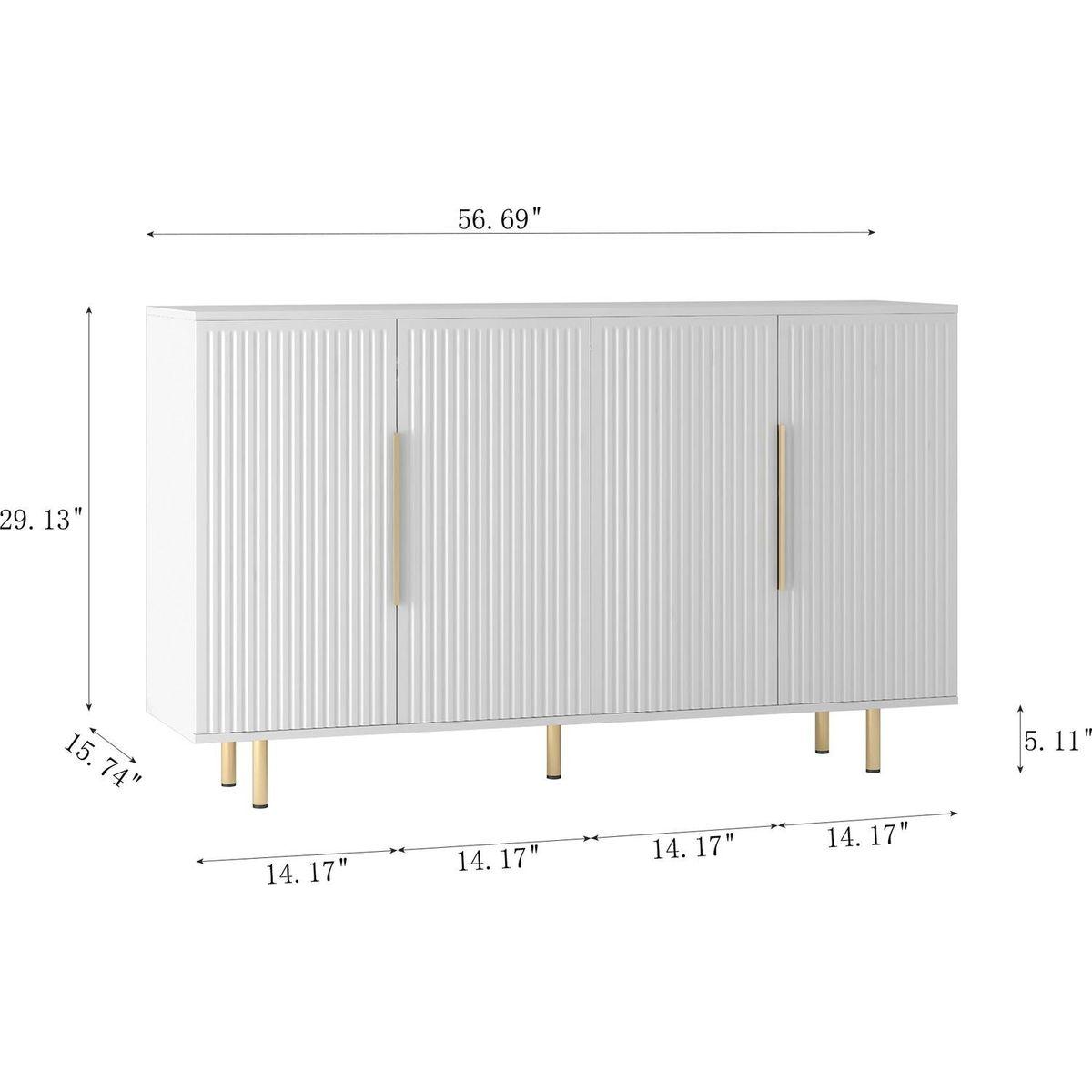 White Modern Buffet Cabinet with Storage, Fluted Sideboard Large Buffet with Adjustable Shelves, Credenza, Accent Cabinet Console Table