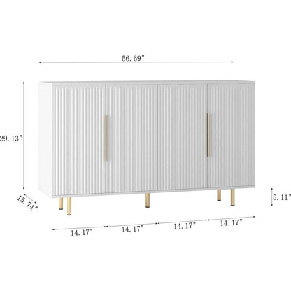 White Modern Buffet Cabinet with Storage, Fluted Sideboard Large Buffet with Adjustable Shelves, Credenza, Accent Cabinet Console Table