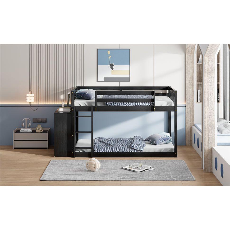 Full over Full Bunk Bed with 4 Drawers and 3 Shelves-Espresso