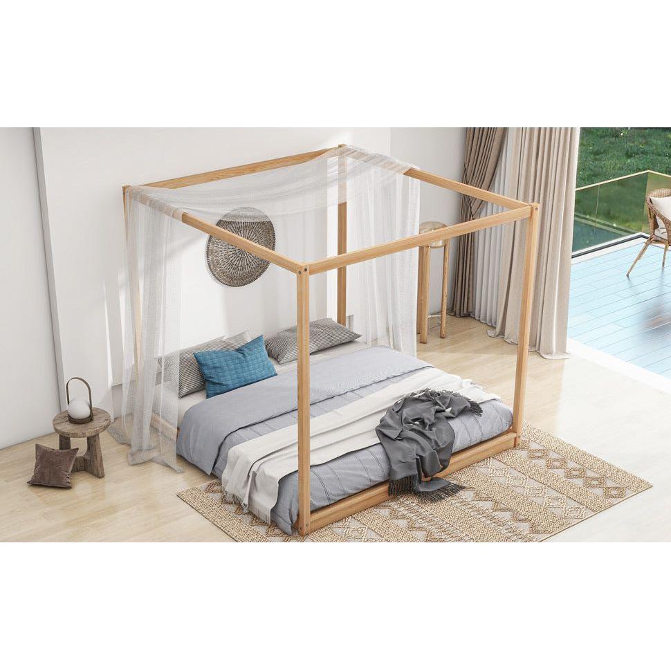 King Size Canopy Platform Bed with Support Legs, Natural