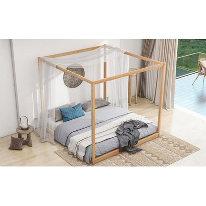King Size Canopy Platform Bed with Support Legs, Natural