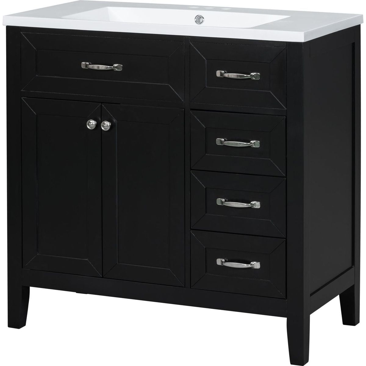 36" Bathroom Vanity with Sink Combo, Black Bathroom Cabinet with Drawers, Solid Frame and MDF Board