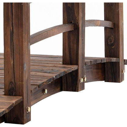 Fir Wood Garden Bridge Arc Walkway with Side Railings for Backyards, Gardens, and Streams, Stained Wood, 60" x 26.5" x 19"