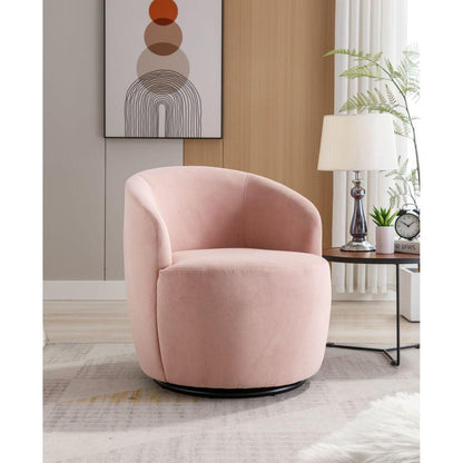 Velvet Fabric Swivel Accent Armchair Barrel Chair With Black Powder Coating Metal Ring,Pink