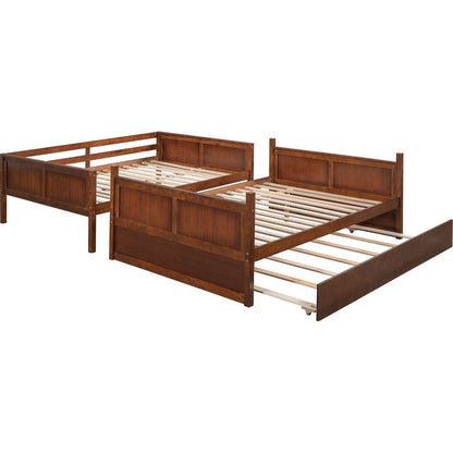 Full Over Full Bunk Bed with Twin Size Trundle, Walnut