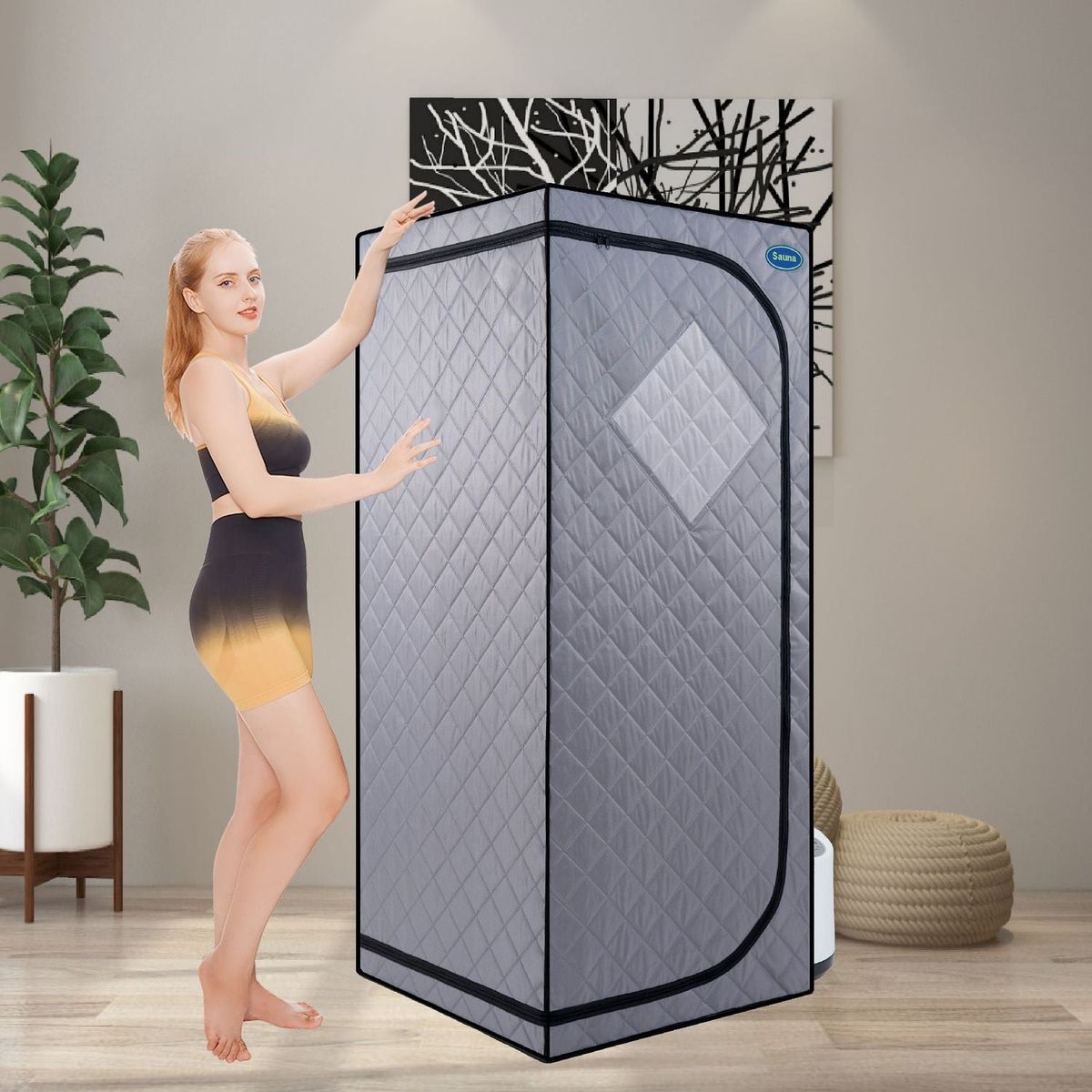 Full Size Portable Grey Steam Sauna tent"ersonal Home Spa, with Steam Generator, Remote Control, Foldable Chair, Timer and PVC Pipe Connector Easy to Install.Fast heating, with FCC Certification