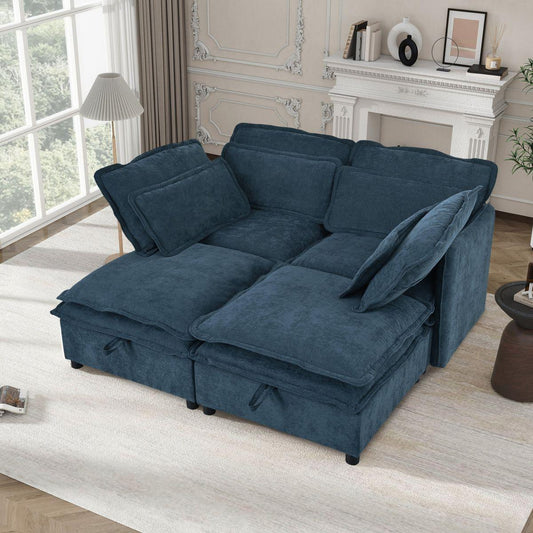 U_Style Double-Layer Cushion Modular Sofa, Freely Combinable, 4-Seater with Storage Function, Includes 4 Soft Cushions, Perfect for Living Rooms, Offices, and Apartments