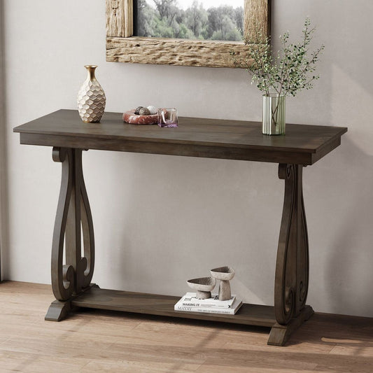 48-Inch Rustic Vintage Console Table --- Farmhouse Style Entryway Table with Open Shelf and Sturdy Construction for Entryway and Living Room (Walnut)