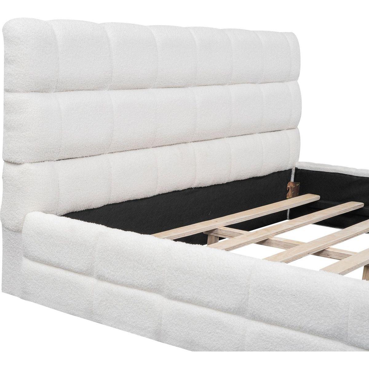 Queen Size Upholstered Platform Bed, White
