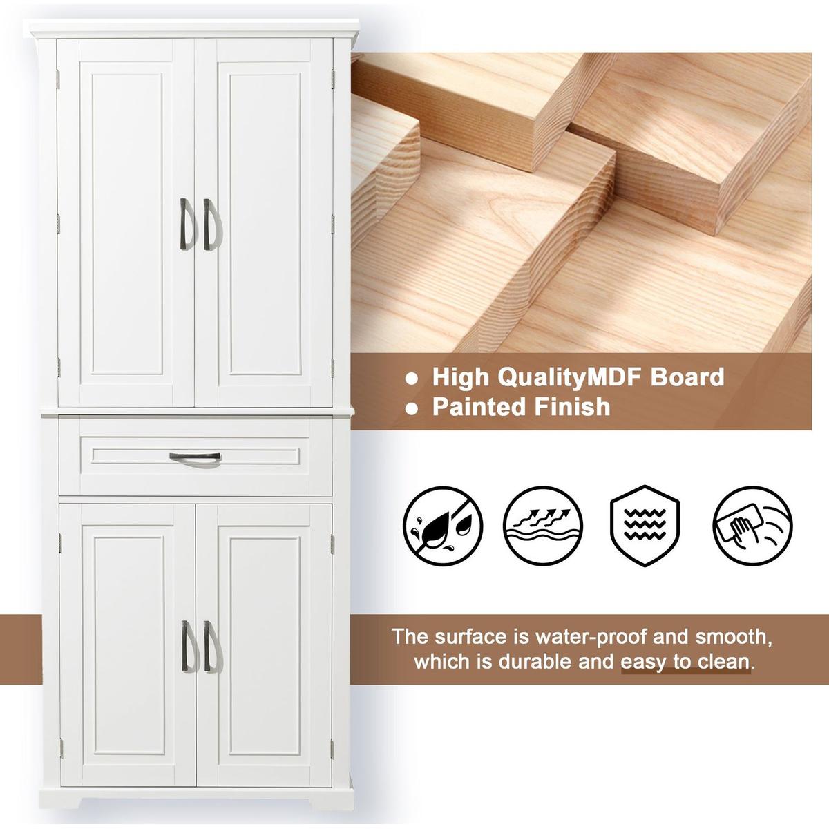 Bathroom Storage Cabinet with Doors and Drawer, Multiple Storage Space, Adjustable Shelf, White