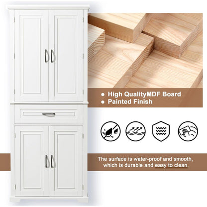 Bathroom Storage Cabinet with Doors and Drawer, Multiple Storage Space, Adjustable Shelf, White