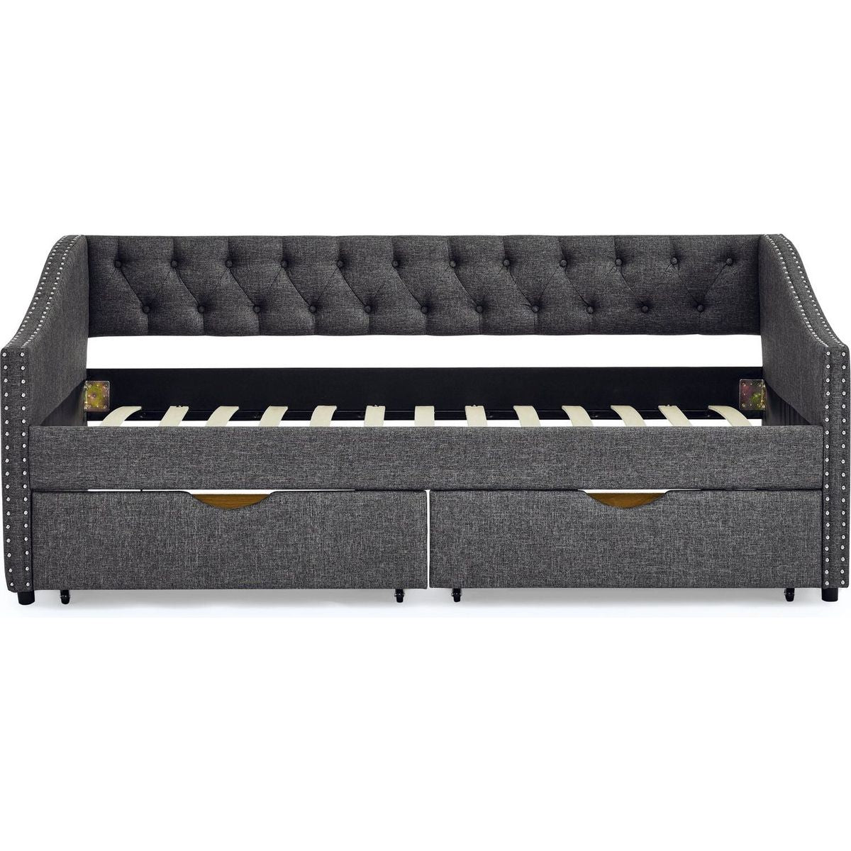 Twin Size Daybed with Drawers Upholstered Tufted Sofa Bed, with Button on Back and Copper Nail on Waved Shape Arms(81.5"x4"x30.5")