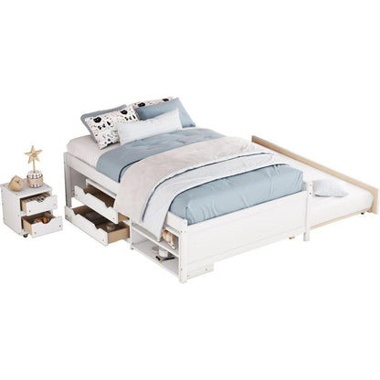 Versatile Full Bed with Trundle,Under bed Storage Box and Nightstand .White