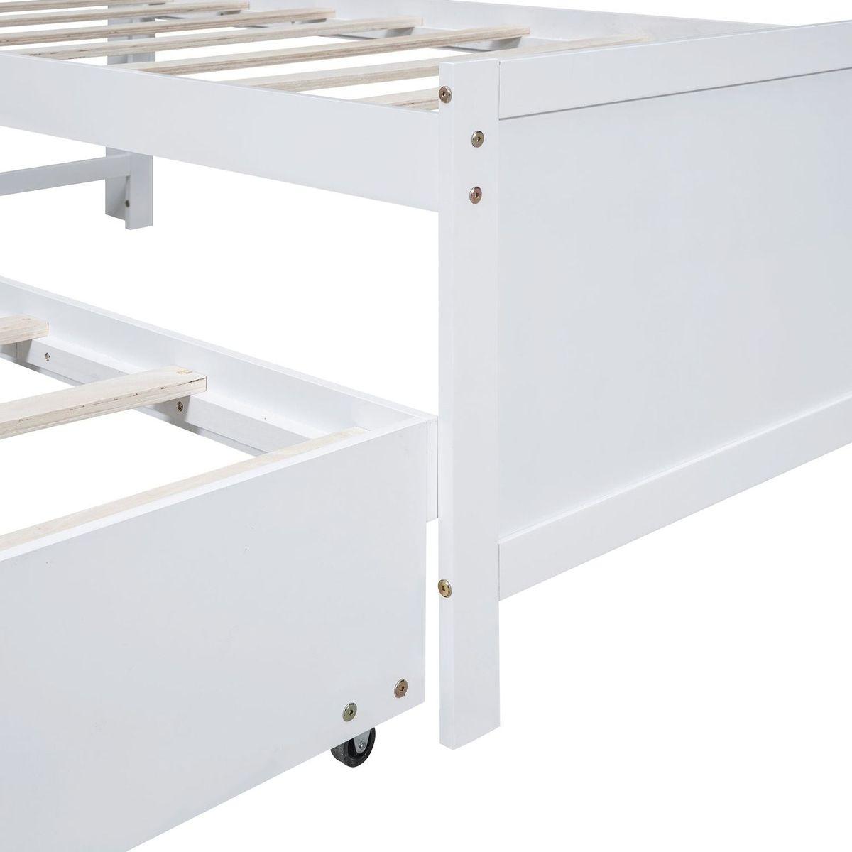 Twin Size Platform Bed with Storage LED Headboard, Twin Size Trundle and 3 Drawers, White