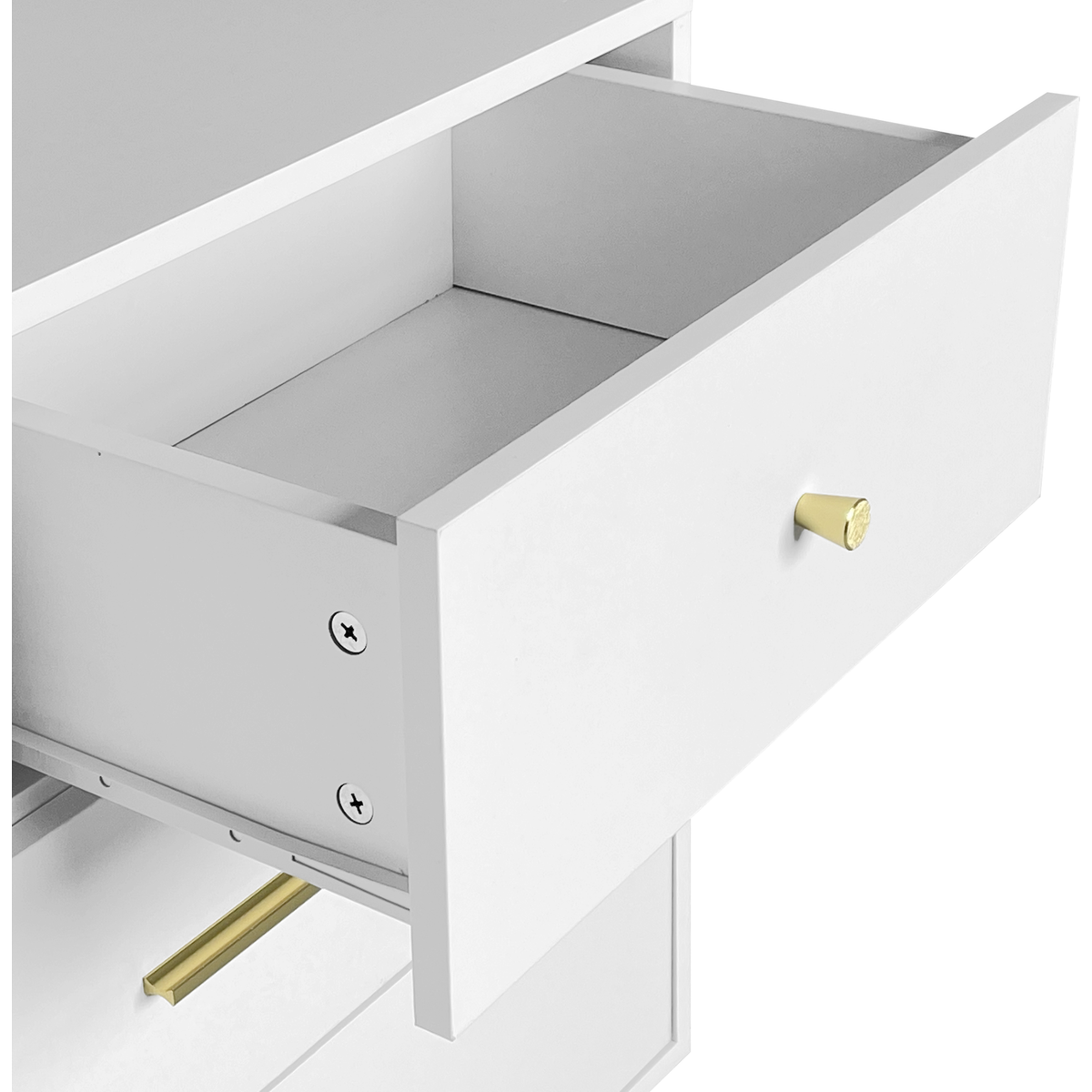 Seven Drawers Large Chest of Drawer Cabinet with Golden Handle and Golden Legs White Color