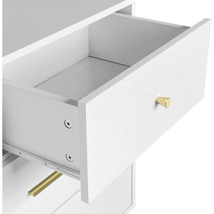 Seven Drawers Large Chest of Drawer Cabinet with Golden Handle and Golden Legs White Color