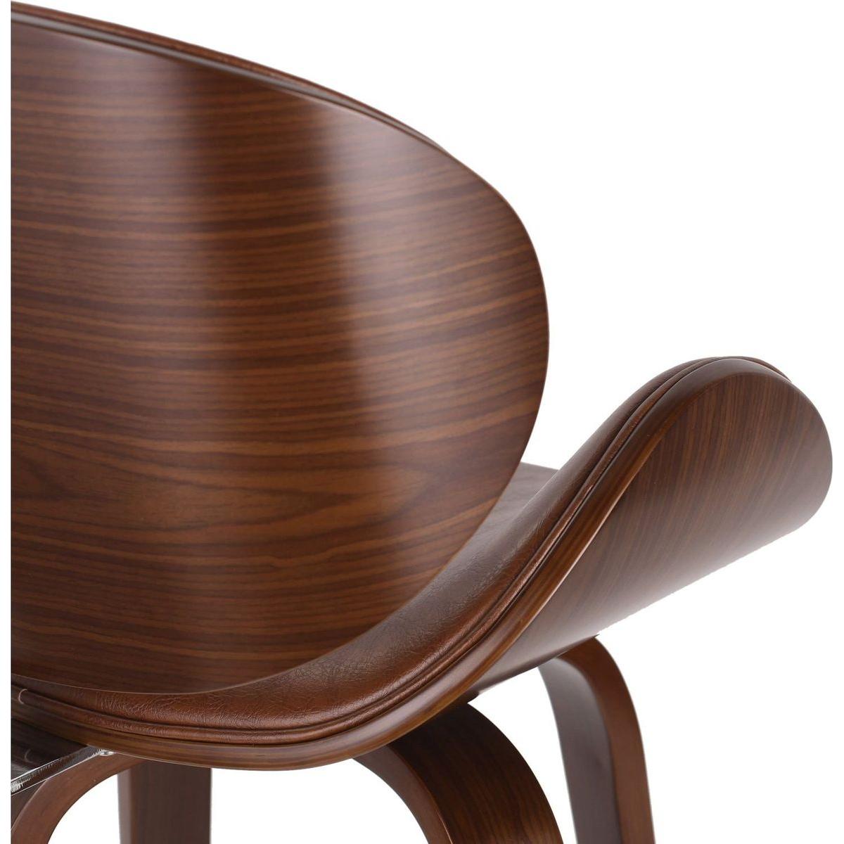 30" Mid-Century Modern Upholstered Swivel Barstool, Walnut + Cognac