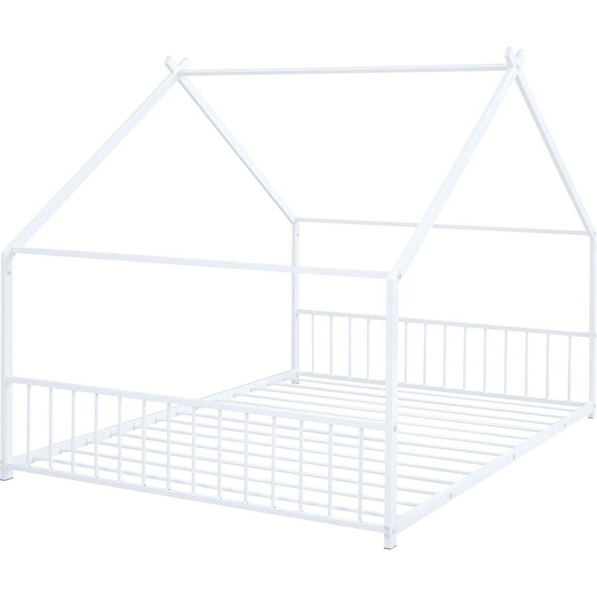 Full Size Metal House Bed, White