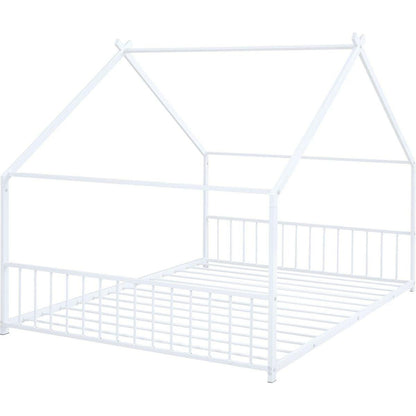 Full Size Metal House Bed, White
