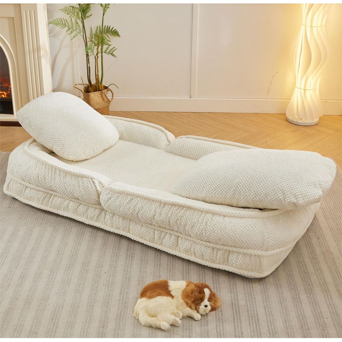 Human Dog Bed, Lazy Sofa Couch, 5 Adjustable Position,sit,sleep,fold,suit to put in bedroom, living room, Space Saving Design,White