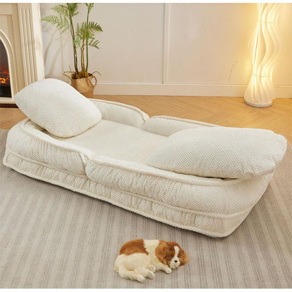 Human Dog Bed, Lazy Sofa Couch, 5 Adjustable Position,sit,sleep,fold,suit to put in bedroom, living room, Space Saving Design,White