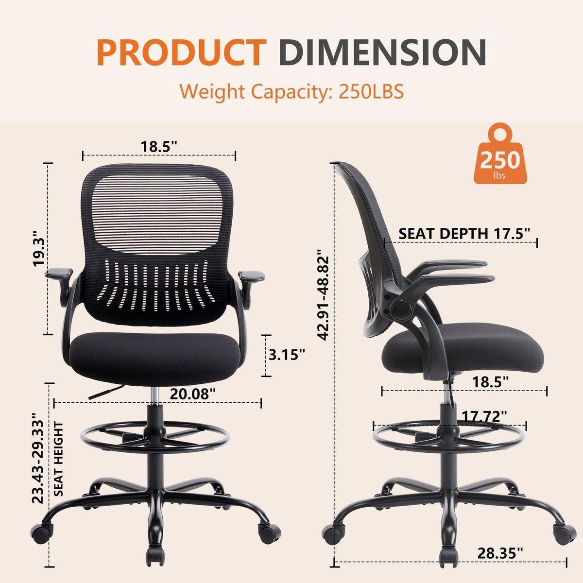 Drafting Tall Office Chair Ergonomic High Desk Chair with Flip-up Armrests