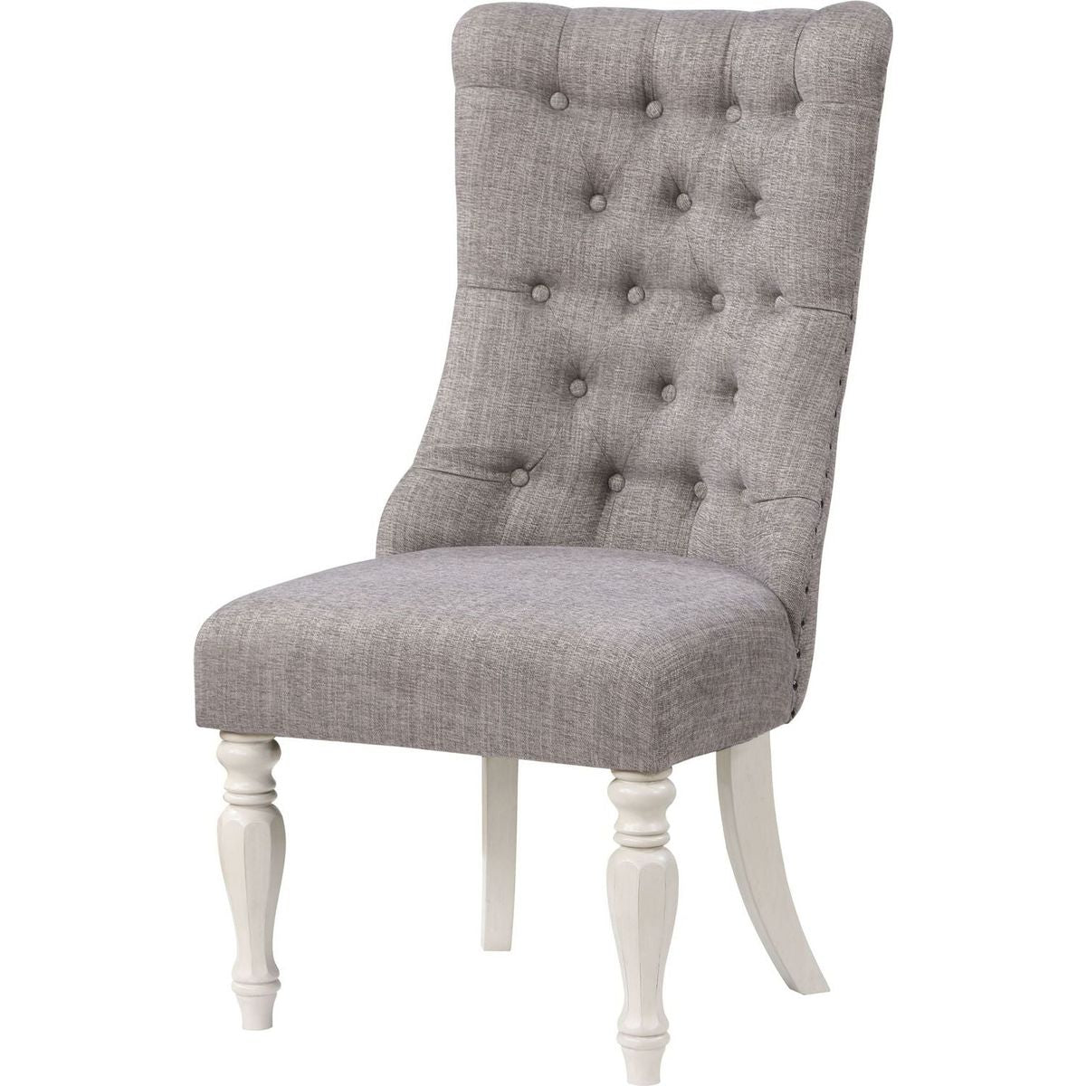 Florian Side Chair(Set-2), Gray Fabric & Antique White Finish