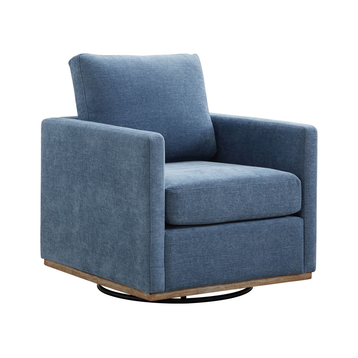 Modern Blue Square Upholstered Swivel Accent Chair with Chenille Fabric and Metal Base, 30.7'W